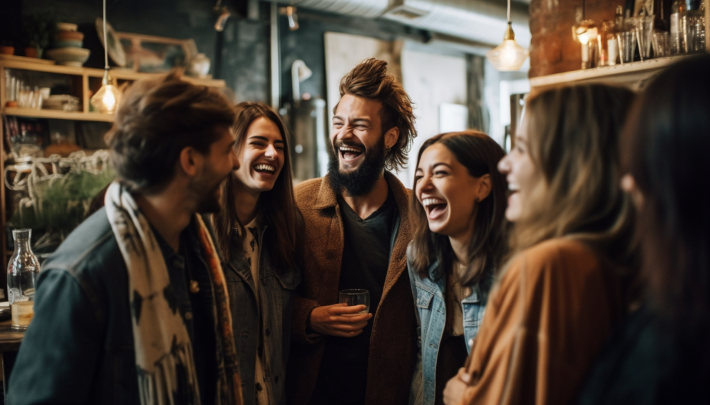 friends laughing social wellness